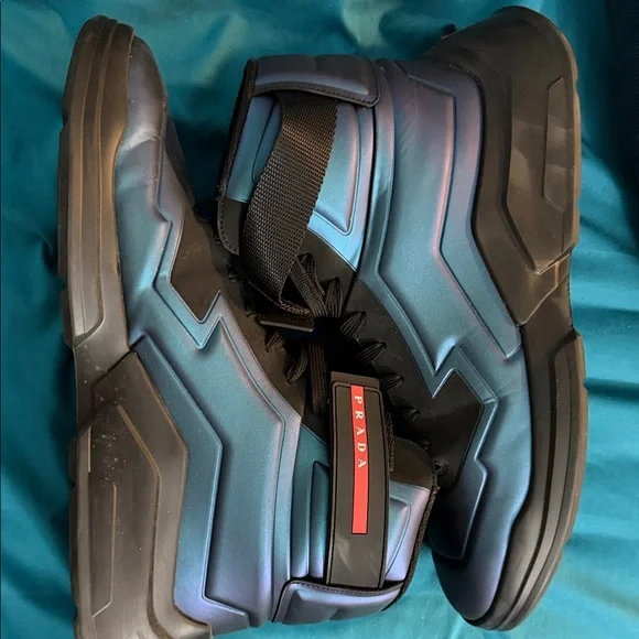 Prada Polarius Futuristic Black Iridescent High Top Sneakers Men's Size 12 - Picture 6 of 9